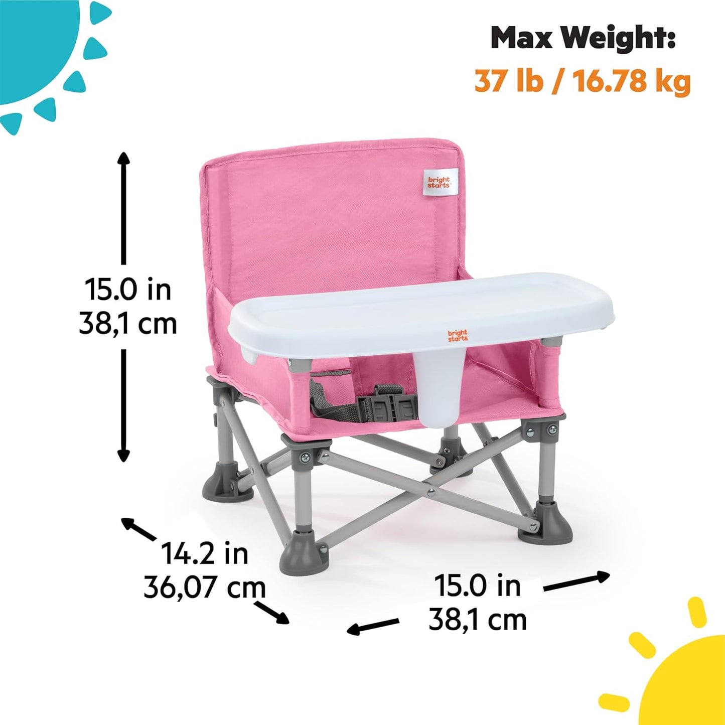 Bright Starts Pop 'N Sit Portable Booster, Indoor/Outdoor Use, Floor Seat with Feeding Tray, Teal, 6 Mos - 3 Yrs