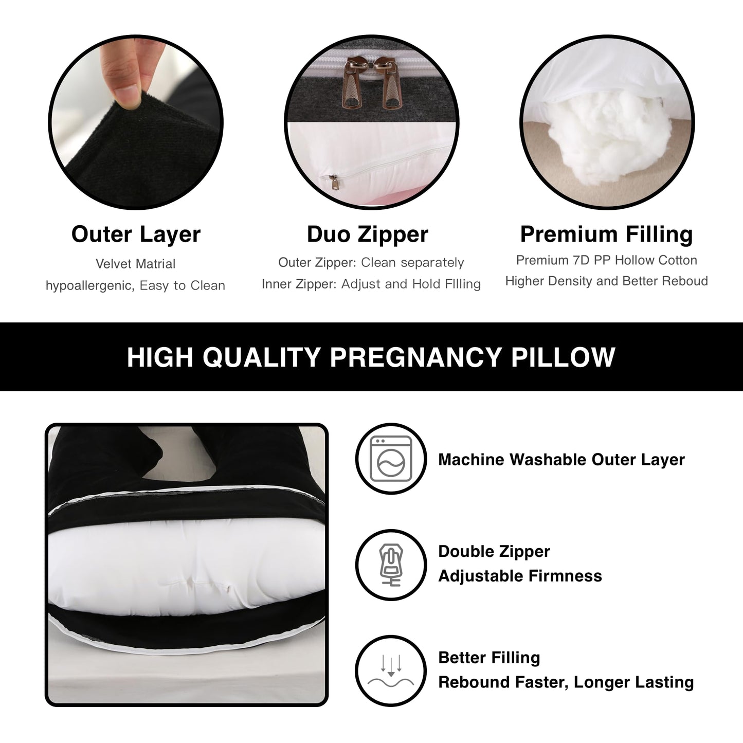 ALLOPERA Pregnancy Pillow, Full Body Maternity Pillow 57 inch, with Removable Washable Cover - Sleep Support for Legs, Back, Neck, Shoulder, HIPS, Belly, Velvet Cover-Grey-Dark Blue