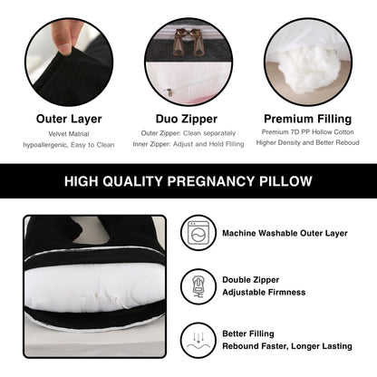 ALLOPERA Pregnancy Pillow, Full Body Maternity Pillow 57 inch, with Removable Washable Cover - Sleep Support for Legs, Back, Neck, Shoulder, HIPS, Belly, Velvet Cover-Grey-Dark Blue