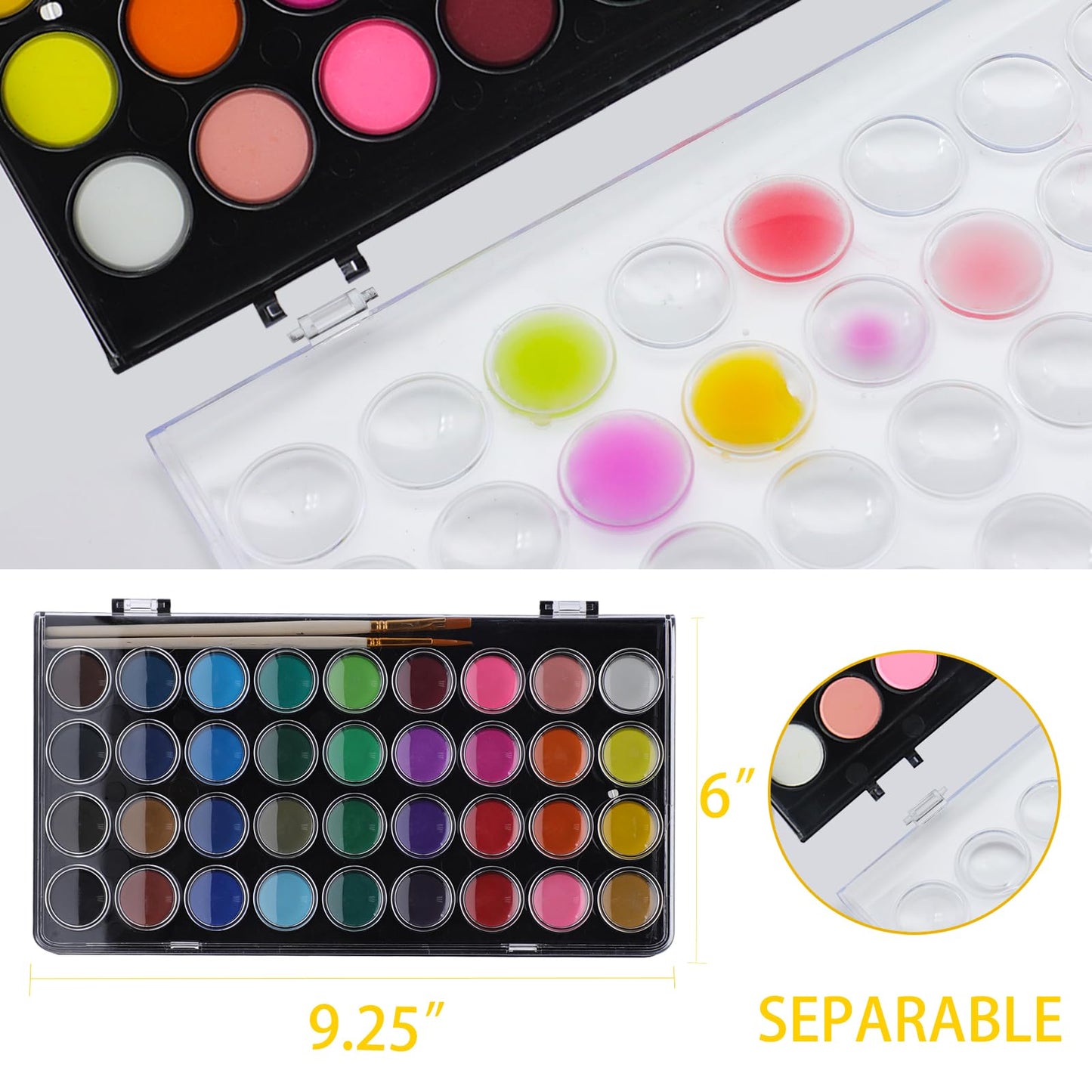 Artecho 48 Colors Watercolor Paint Set, 3 Brushes