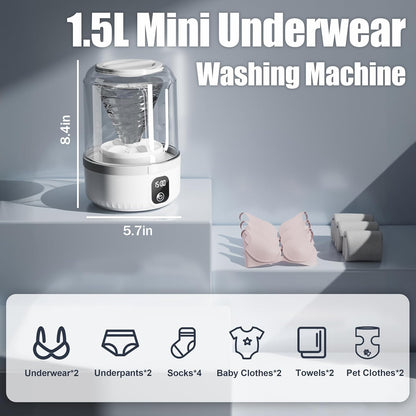 Underwear Washing Machine, Upgrade 1.5L Mini Portable Washing Machine Rechargeable Underwear Washer Deep Cleans Small Clothes for Apartment, Dorm, RV, Travel & Hotel Use(White)