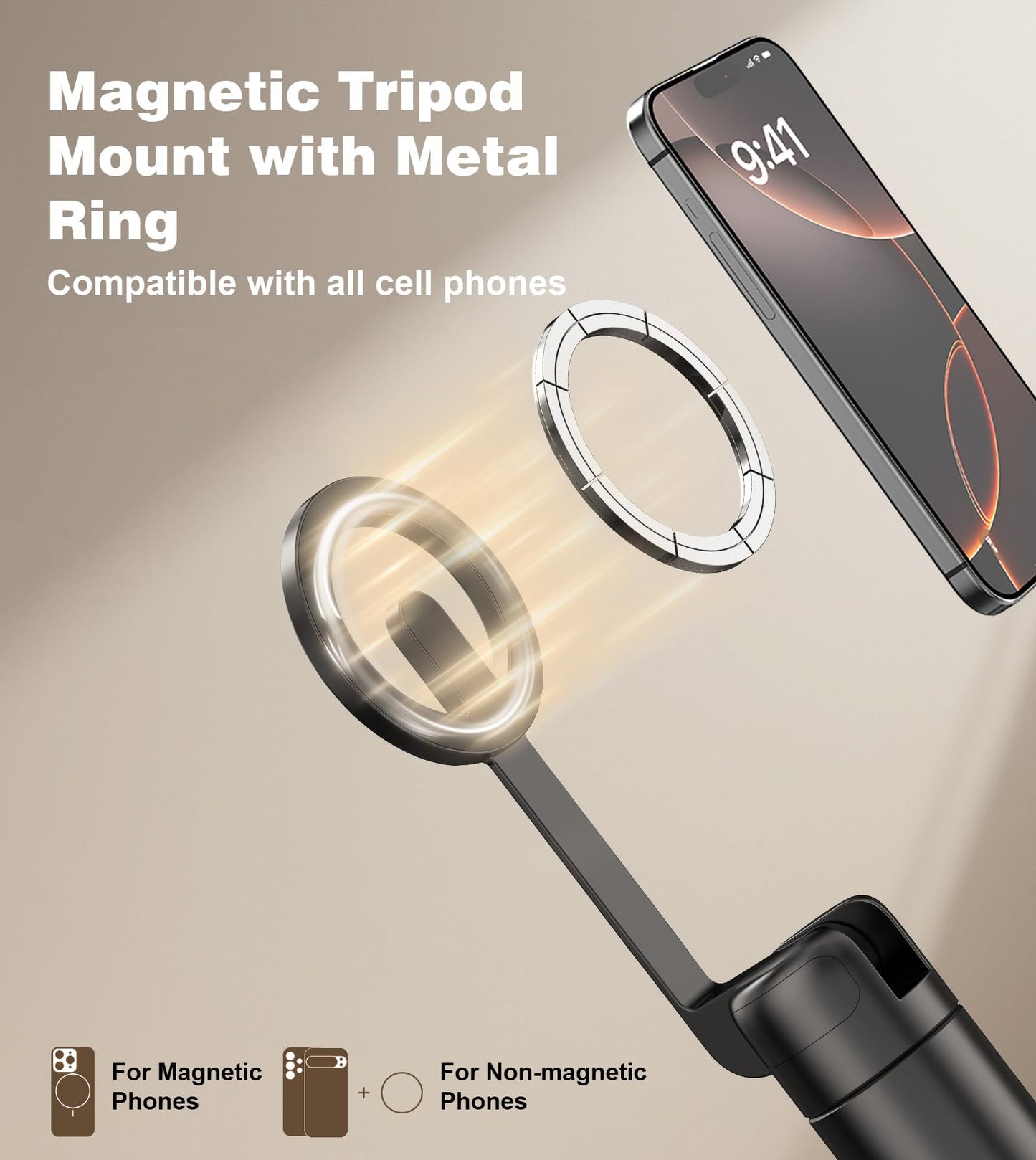 TONEOF 68" Magnetic Aluminum Phone Tripod Selfie Stick for iPhone & Android