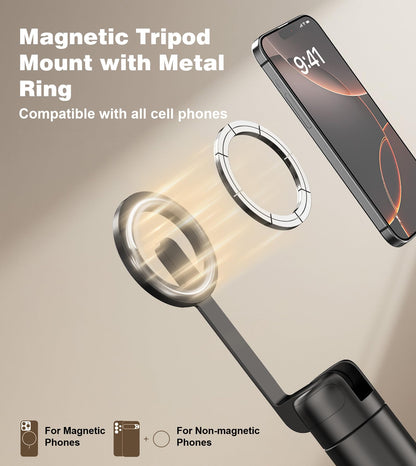 TONEOF 68" Magnetic Aluminum Phone Tripod Selfie Stick for iPhone & Android