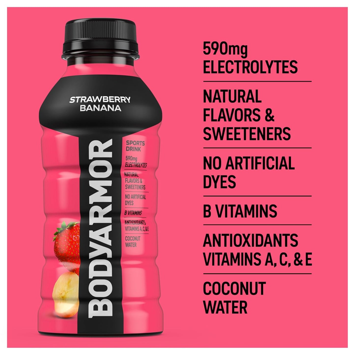 BODYARMOR Sports Drink, Strawberry Banana, Electrolyte Drink Hydration, 12 Fl Oz Bottles (8 Pack), Flavored Coconut Water with B Vitamins & Antioxidants