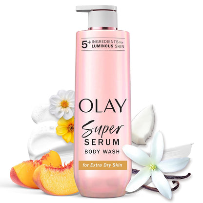 Olay Super Serum Body Wash for Extra Dry Skin, 24hr Long Lasting Rich Hydration, 5+ Ingredient Complex for Bright, Even, Firm, & Luminous Skin, with Collagen Peptide, Vitamin C & Shea Butter, 20 fl oz