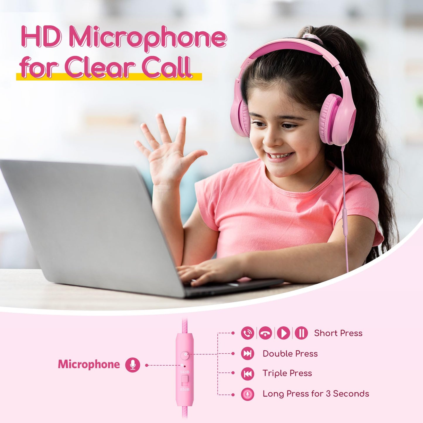 EarFun K1 Kids Headphones Wired with Mic, Volume Limit Headphones for Kids