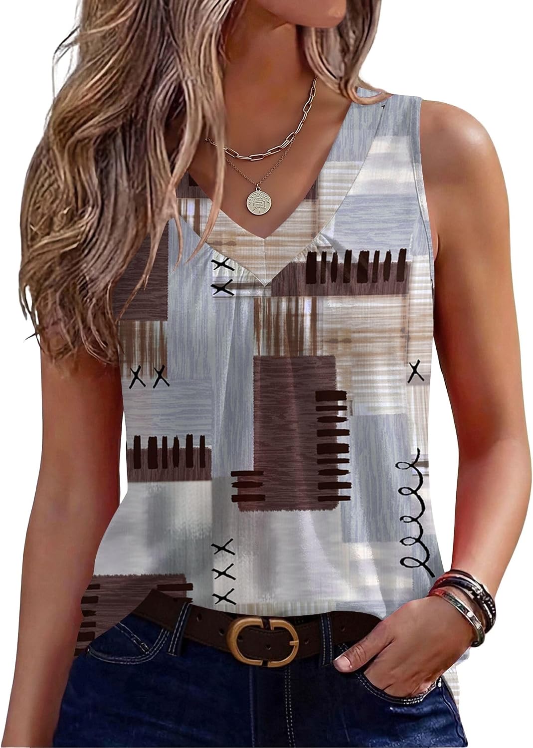 Zeagoo Womens Tank Tops Summer Sleeveless Tops V Neck Pleated Shirts