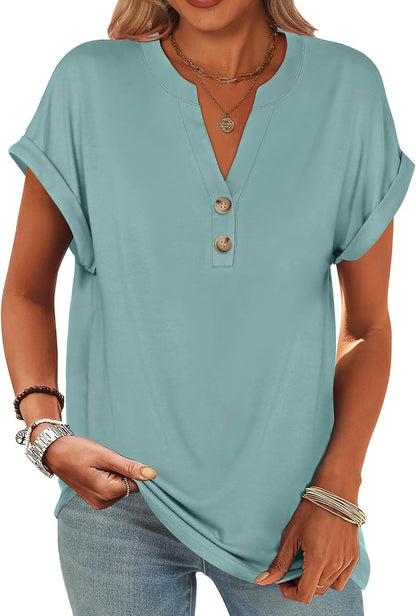 ANRABESS Womens Short Sleeve Henley Tops Summer Shirts Dressy Casual Blouse