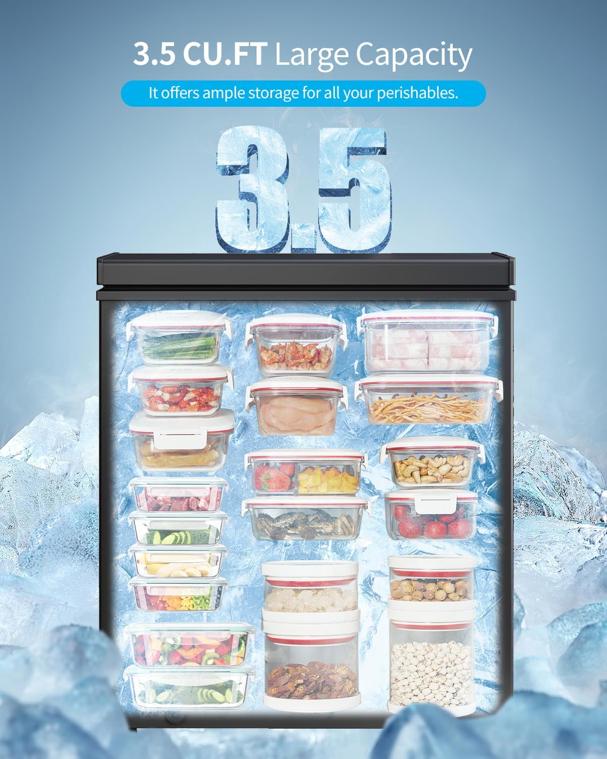 TABU 3.5 Cubic Feet Chest Freezer, Compact Deep Freezer, Black