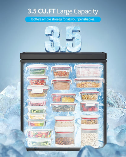 TABU 3.5 Cubic Feet Chest Freezer, Compact Deep Freezer, Black