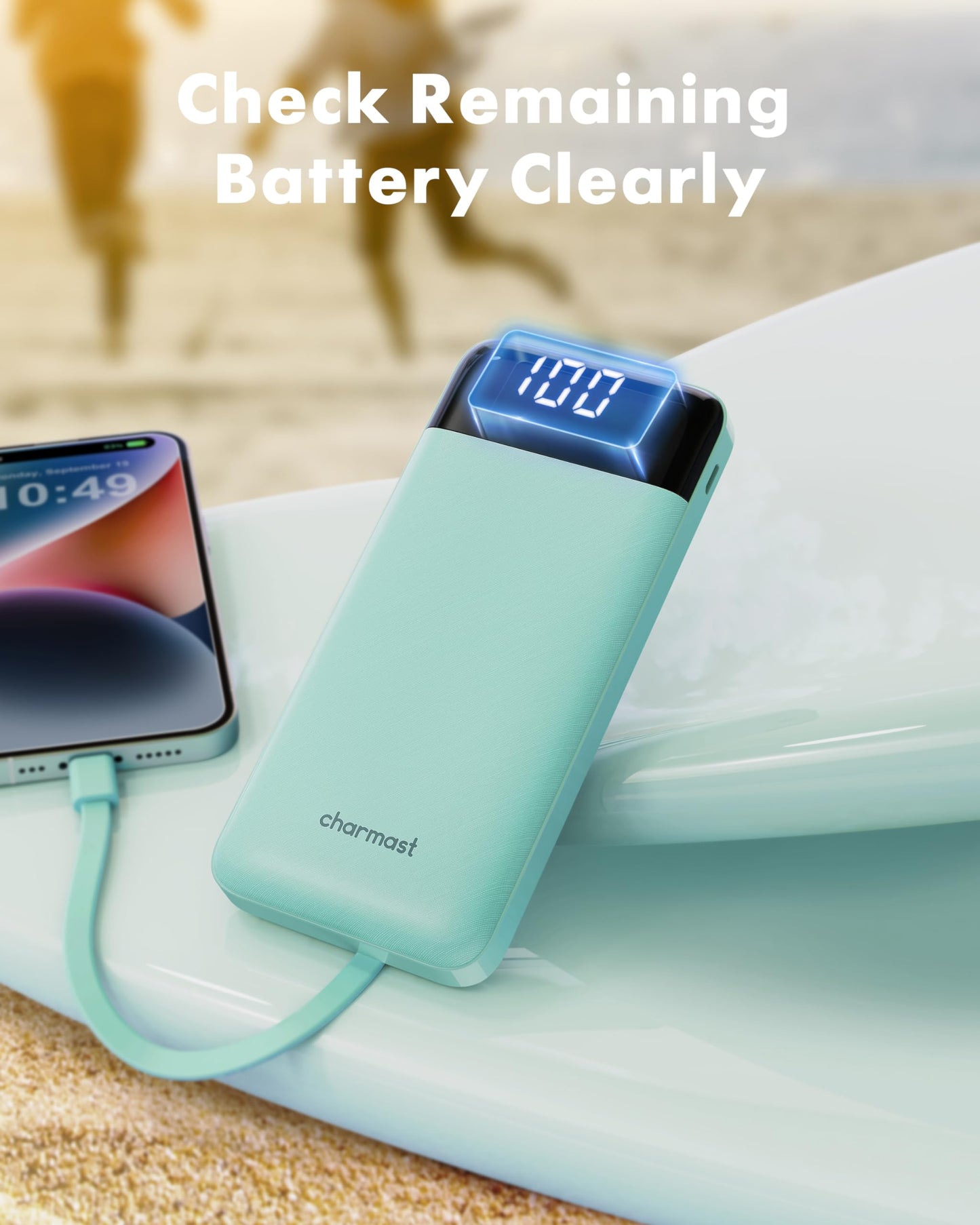 charmast Power Bank Portable Charger with Reinforced Built-in 4 Cables