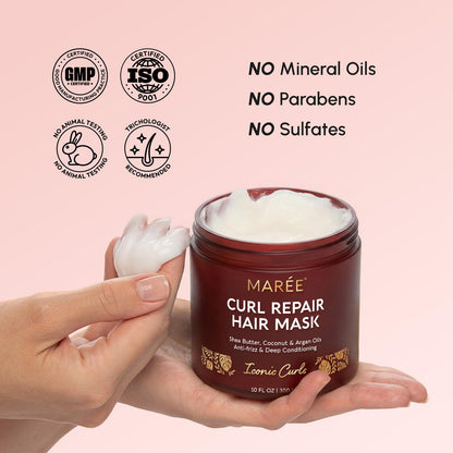 MAREE Deep Conditioning Hair Mask for Damaged Hair Treatment – Keratin Hair Care for Hydrating Growth Repair Moisturizing – Dry Curly Color Refreshing – 10 Fl Oz, White