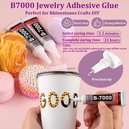 Rainbow Flatback Rhinestones for Crafting and 3PCS B7000 Glue (Set 1), 2 Boxes of 4500 PCS Resin Rhinestones Gems Charms for Bedazzling DIY Crafts Tumblers Shoes Fabric Clothing Nail Art