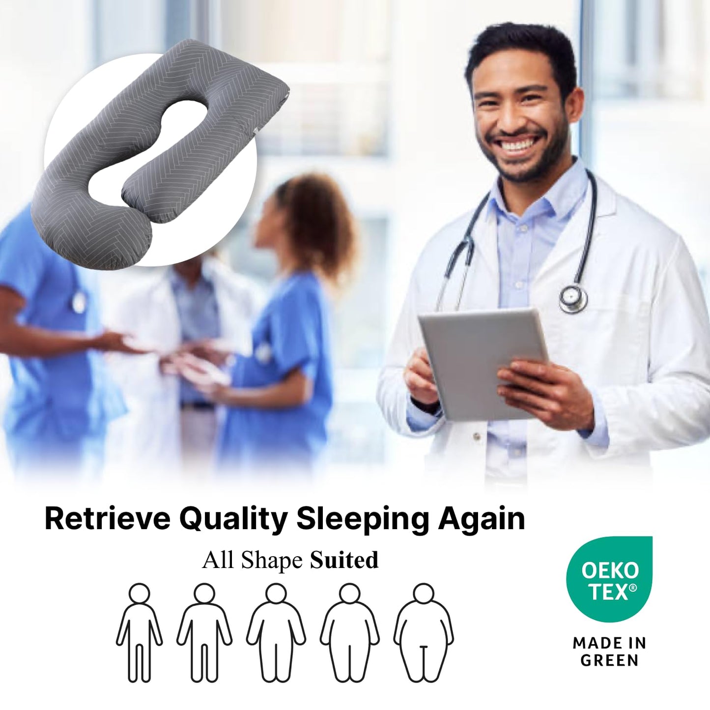 ALLOPERA Pregnancy Pillow, Full Body Maternity Pillow 57 inch, with Removable Washable Cover - Sleep Support for Legs, Back, Neck, Shoulder, HIPS, Belly, Velvet Cover-Grey-Dark Blue