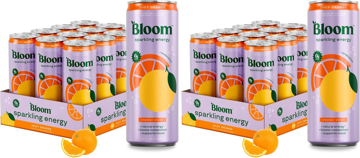 Bloom Nutrition Zero Sugar Energy Drink, Apple Crisp, 12oz 12pk