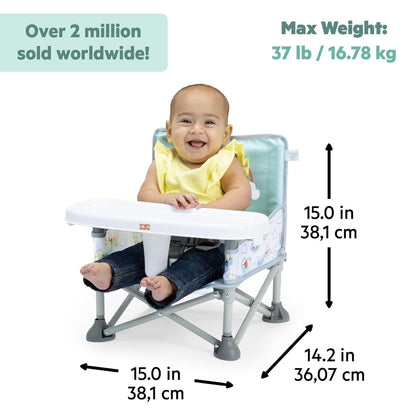 Bright Starts Pop 'N Sit Portable Booster, Indoor/Outdoor Use, Floor Seat with Feeding Tray, Teal, 6 Mos - 3 Yrs