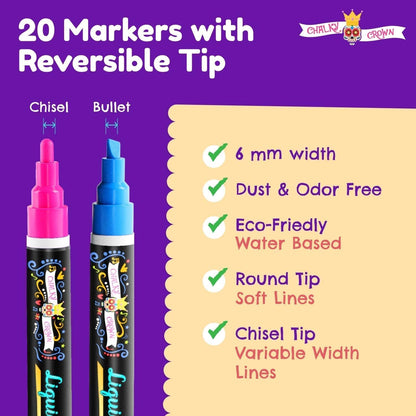 CHALKY CROWN Liquid Chalk Markers - Bold Chalkboard Markers - 8 Pack, 6mm