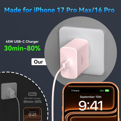 Phone 17 16 Pro Max Charger Fast Charging, 45W Super Fast USB C Charger Block with 10FT Long Charging Cord Cable for 17 16 Pro Max/17 16/16 Plus,15 Pro Max/15 Pro/15, Android Phone-Black