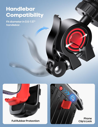 Lamicall Bike Phone Holder Motorcycle Mount - One-Hand Operation, Lockable