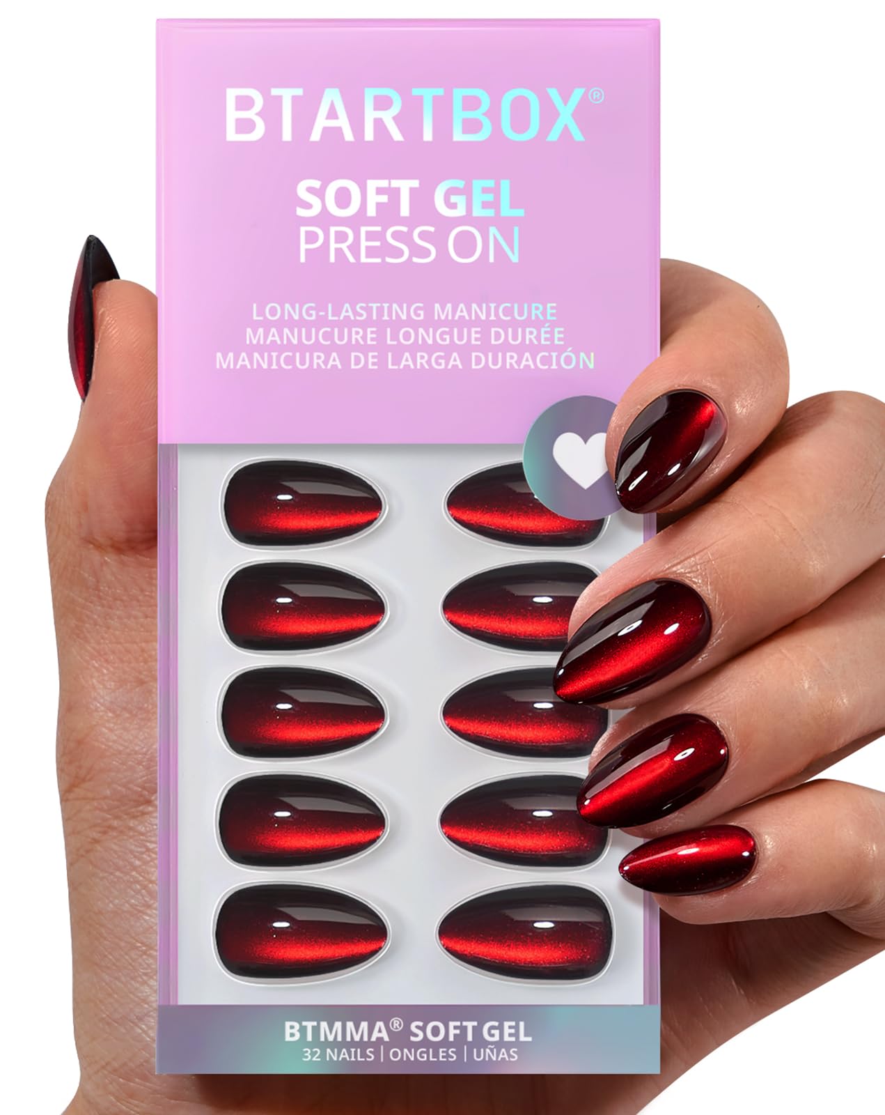 BTArtbox Press On Nails, Cream Puff, Short Almond, Ombre Off White, 32Ct