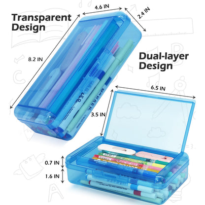 Double Layer Plastic Clear Hard Colored Pencil Box Case Pen Crayon Box