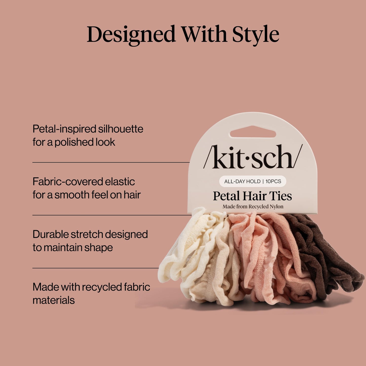 Kitsch Elastic Hair Ties No Damage | Stretchable Hair Bands - Neutral 12pcs