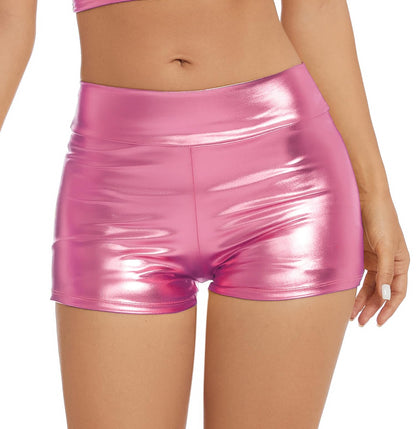 Women's Metallic Rave Booty Shorts Shiny High Waisted Bottoms for Dance Festival