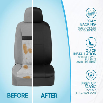 BDK PolyPro Car Seat Covers Full Set in Solid Black, Front and Rear Split Bench Seat Covers for Cars, Easy to Install Car Seats Cover Set and Accessories for Auto Trucks Van SUV - Solid Black
