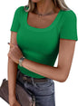 ANRABESS Women Short Sleeve Tops Scoop Neck Ribbed Tee Shirts