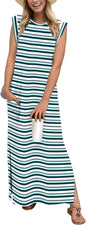 GRECERELLE 2026 Women Year-Round Casual Round Neck Loose Split Wrinkle-Free Long Maxi Vacation Dress with Pockets (XXS-4XL)