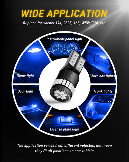 AUXITO 194 LED Bulbs for License Plate Light 168 175 2825 W5W T10 24-SMD 3014 Chipsets 6000K White for Car Dome Door Map Dash Courtesy Cargo License Plate Lights, Pack of 2