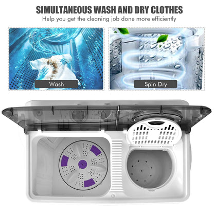 COSTWAY Portable Washing Machine, Twin Tub 26lbs Capacity Laundry Washer, 18lbs Washer and 8lbs Spinner Combo with Timer Knobs, Built-in Drain Pump, Compact Washer for Home Dorm Apartment, Blue+White