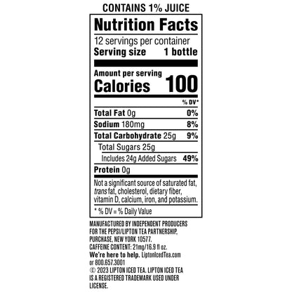 Lipton Iced Tea Lemon, 16.9 Fl Oz Bottles (Pack of 12)