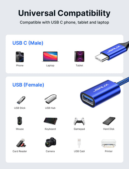 JSAUX USB C to USB 3.0 Adapter [2 Pack], USB C Male to USB Female OTG Cable Adapter Compatible with MacBook Pro/Air, iPhone 17 Pro Max/iPhone Air/16e/16/15 Series, Samsung Galaxy S25/S24/S23-Black