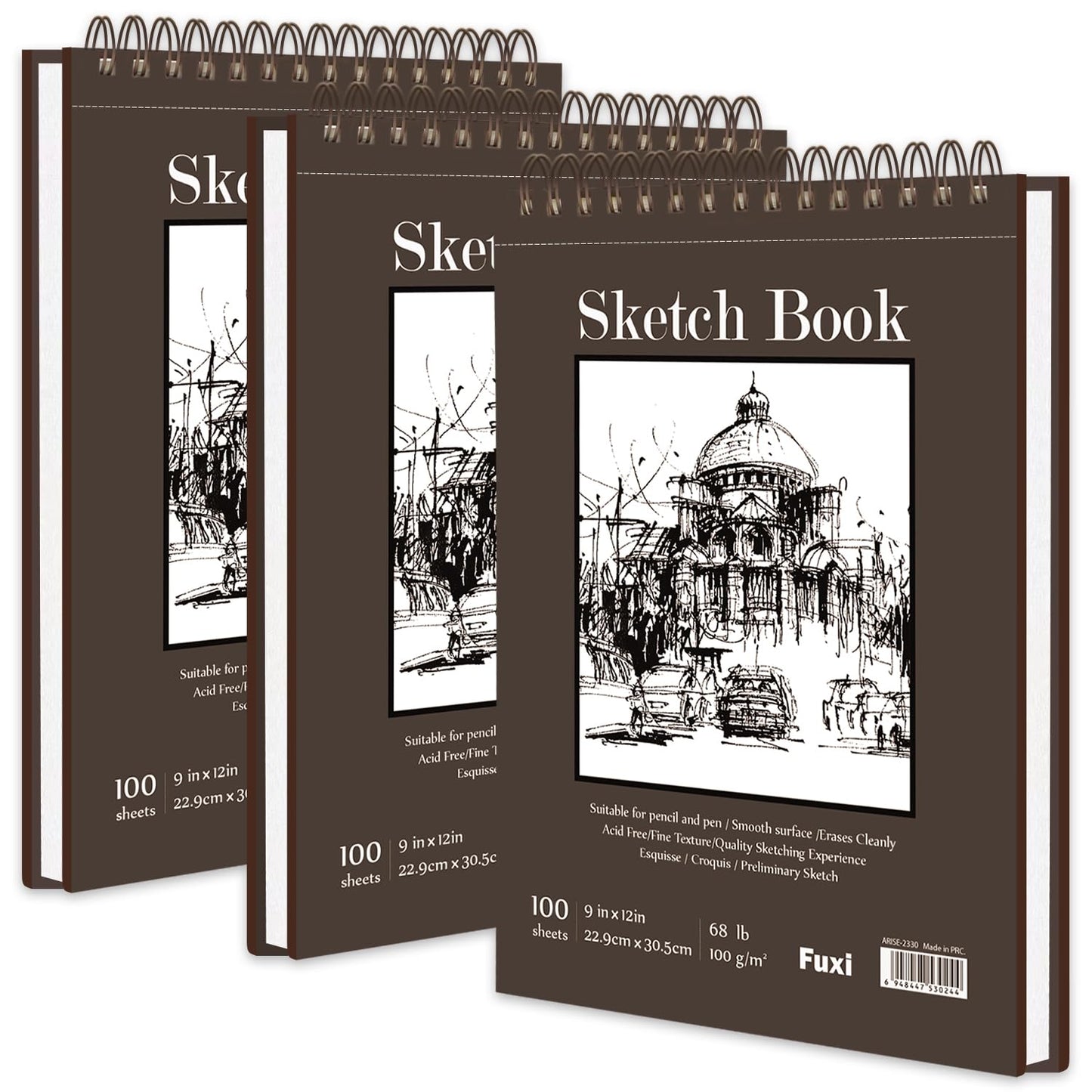 Fuxi 9" x 12" Sketch Book_Top Spiral Bound Sketchbook_100Sheets 68lb/100gsm
