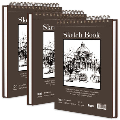 Fuxi 9" x 12" Sketch Book_Top Spiral Bound Sketchbook_100Sheets 68lb/100gsm