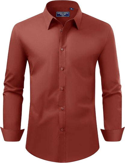 Alimens & Gentle Men's Dress Shirt Regular Fit Stretch Stain Shield Long Sleeve Solid Business Wedding Button Down Shirts
