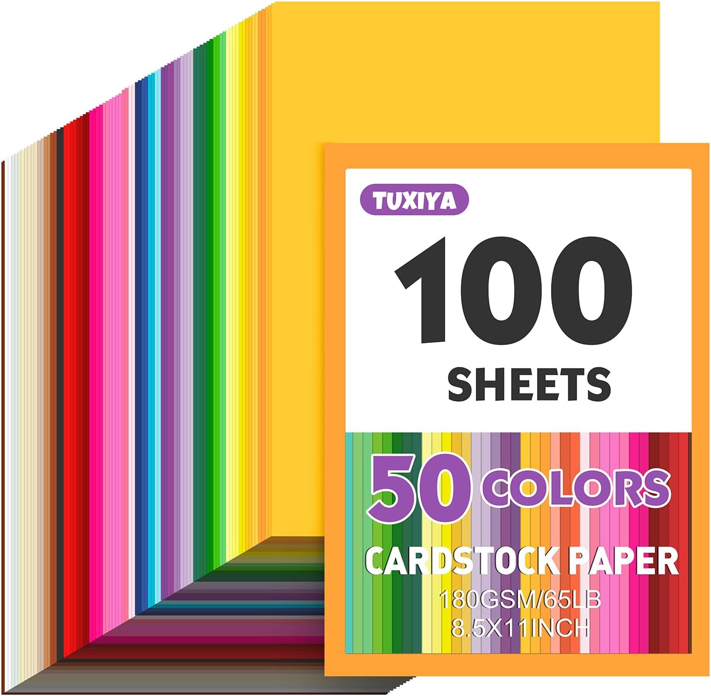 TUXIYA 100 Sheets 8.5" X 11" Colored Cardstock, 50 Colors Card Stock