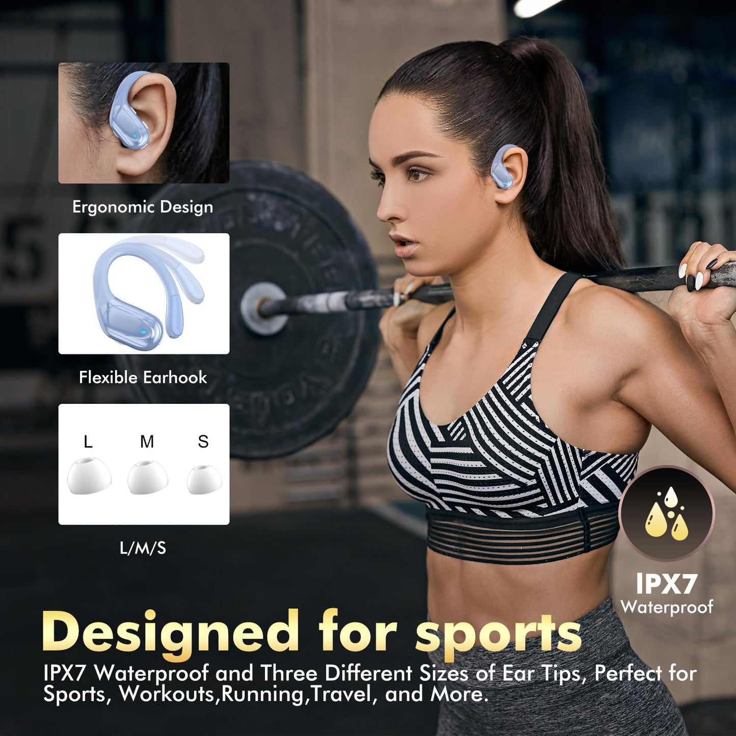 HAOYUYAN Wireless Earbuds, Sports Bluetooth Headphones, 80Hrs Playtime Ear Buds with LED Power Display, Noise Canceling Headset, IPX7 Waterproof Earphones for Workout/Running (Purple)