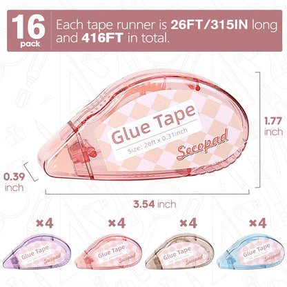 Secopad Scrapbook Tape, Glue Tape for Crafts, 4 Pack, Light-Colored Shell