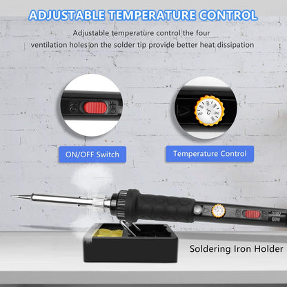 Soldering Iron, 60W 110V Adjustable Temperature Soldering Iron Pen, Portable Welding Tool, Fast Heating, for Electronic Repair, Jewelry, DIY