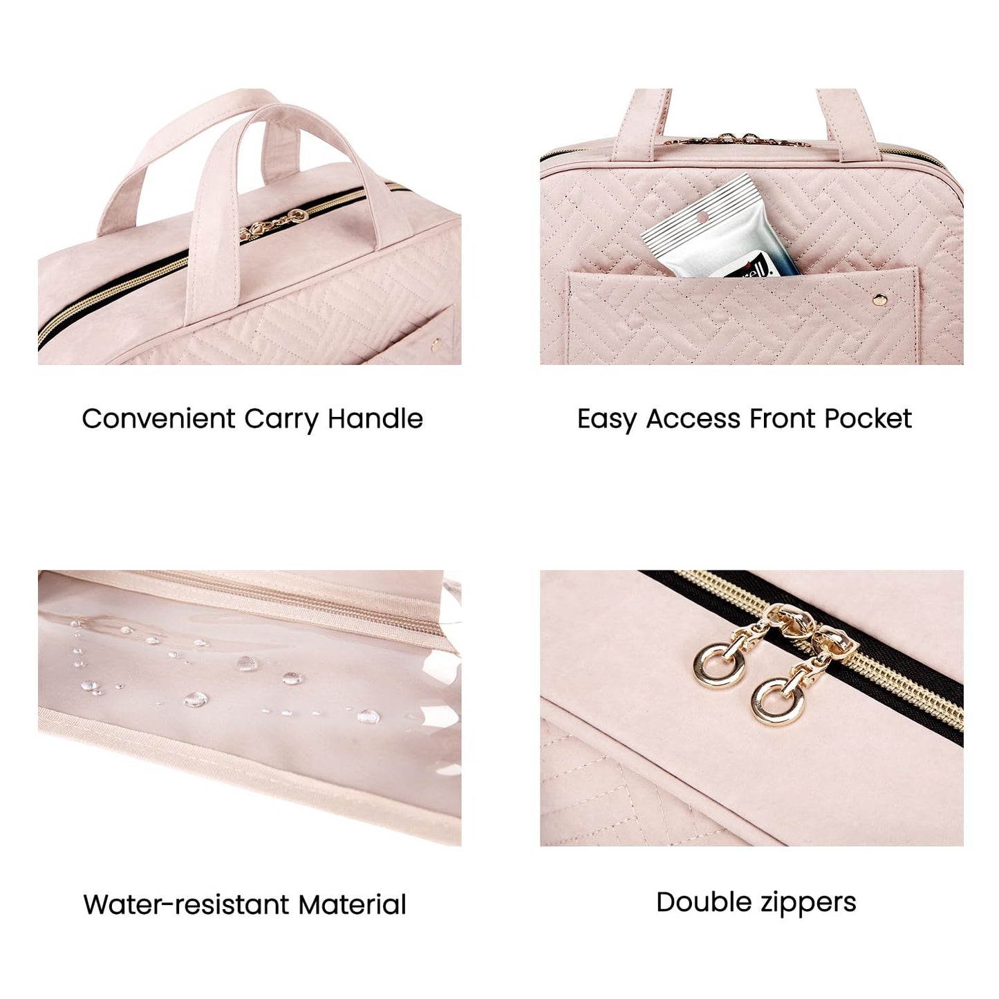 BAGSMART Large Toiletry Bag Travel Bag with Hanging Hook, Water-resistant Makeup Cosmetic Bag Travel Organizer for Accessories, Shampoo, Full Sized Container, Toiletries