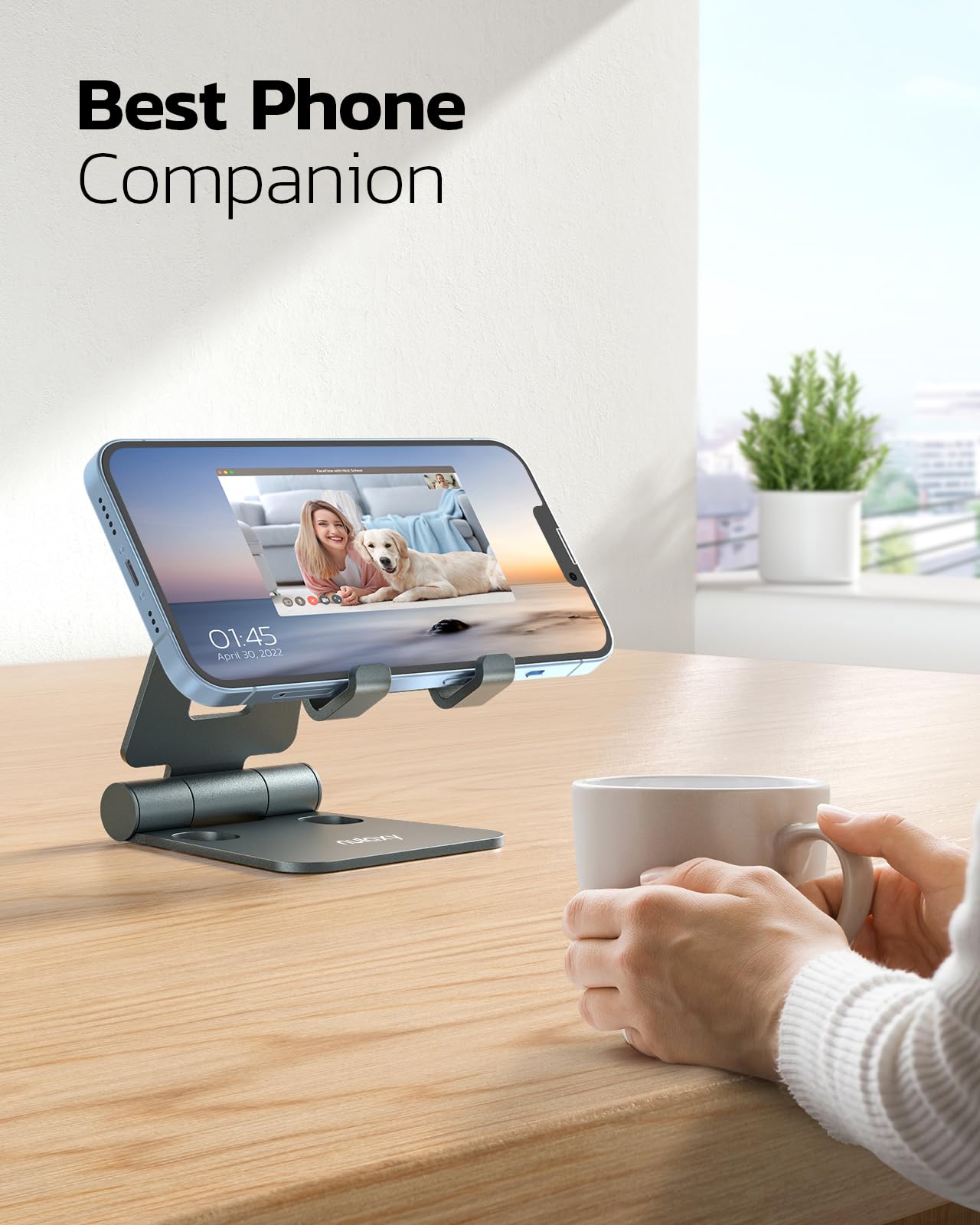 Nulaxy Full Aluminum Dual Folding Cell Phone Stand for Desk, Black
