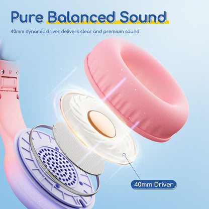 EarFun K1 Kids Headphones Wired with Mic, Volume Limit Headphones for Kids