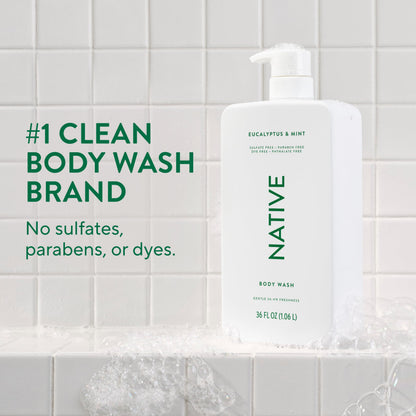 Native Clean Body Wash, Gentle & pH-balanced for Sensitive Skin, 24-Hr Freshness for Women & Men, Vegan & Cruelty-Free, Free of Sulfates, Parabens & Phthalates, Sandalwood & Shea Butter, 36 oz