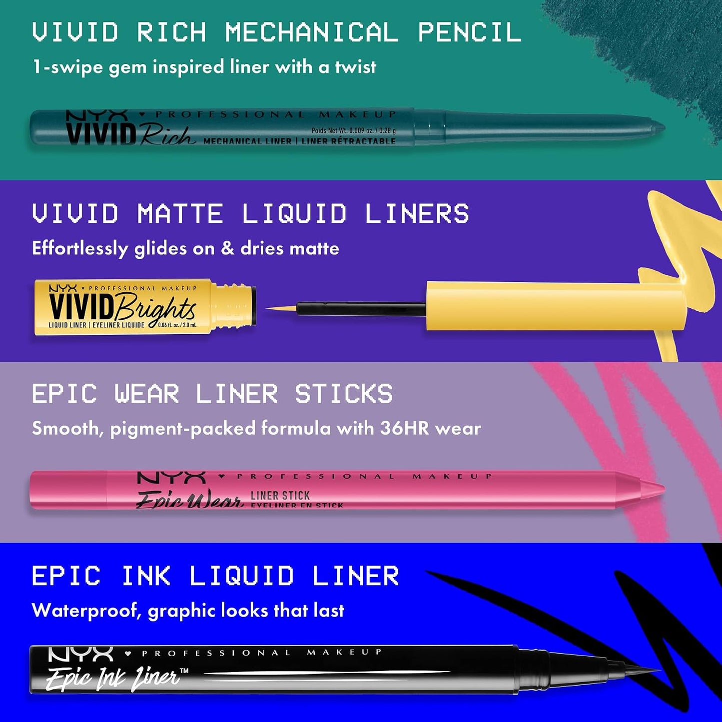 NYX PROFESSIONAL MAKEUP Mechanical Eye Pencil,Vivid Rich Mechanical, Creamy Retractable Eyeliner - Always Onyx, Black Eyeliner