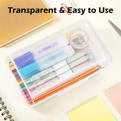 Double Layer Plastic Clear Hard Colored Pencil Box Case Pen Crayon Box