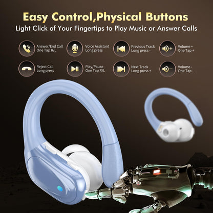 HAOYUYAN Wireless Earbuds, Sports Bluetooth Headphones, 80Hrs Playtime Ear Buds with LED Power Display, Noise Canceling Headset, IPX7 Waterproof Earphones for Workout/Running (Purple)