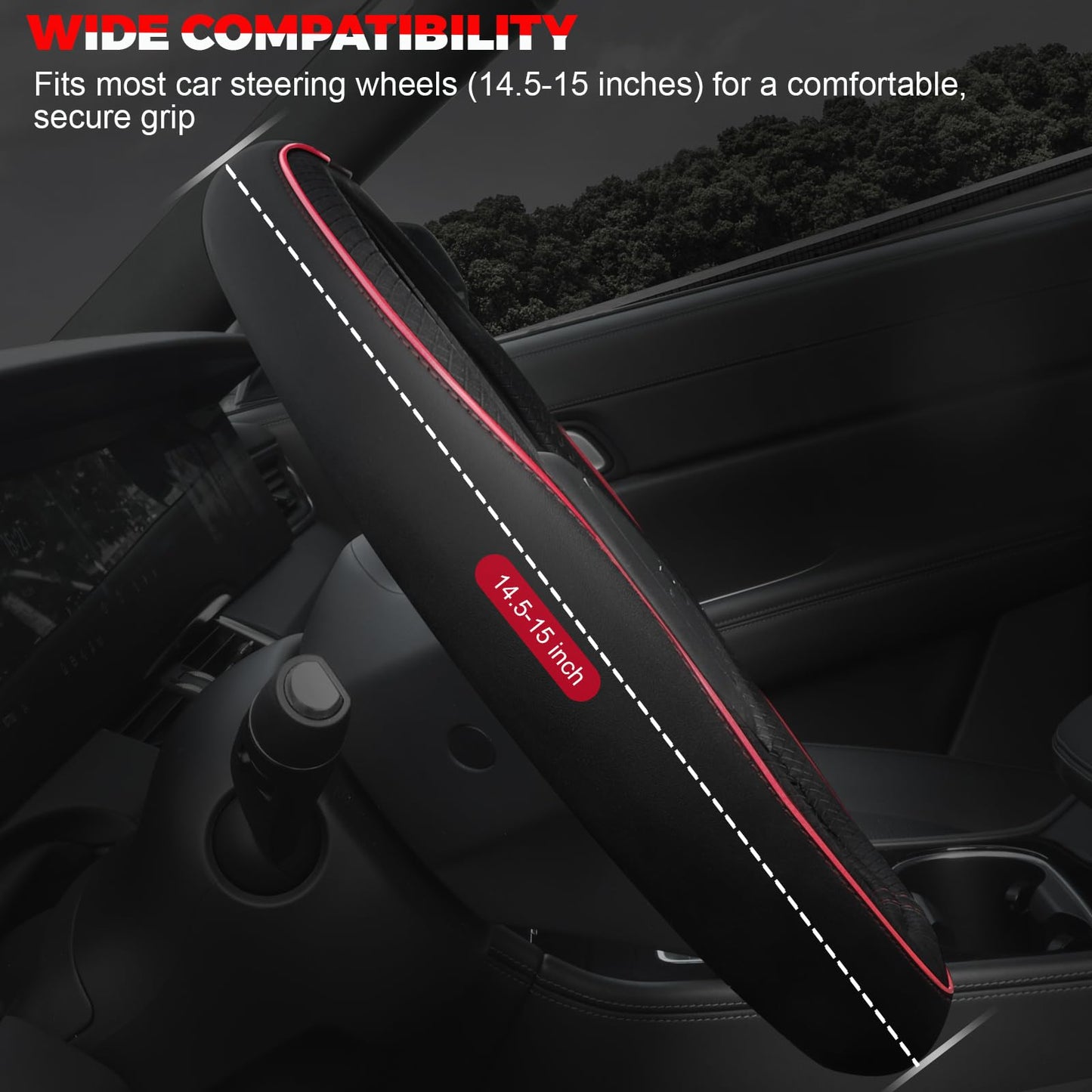 Ouzorp Car Steering Wheel Cover, Microfiber Leather Steering Wheel Covers with Anti-Slip Lining, Universal 14.5-15 inchs Black
