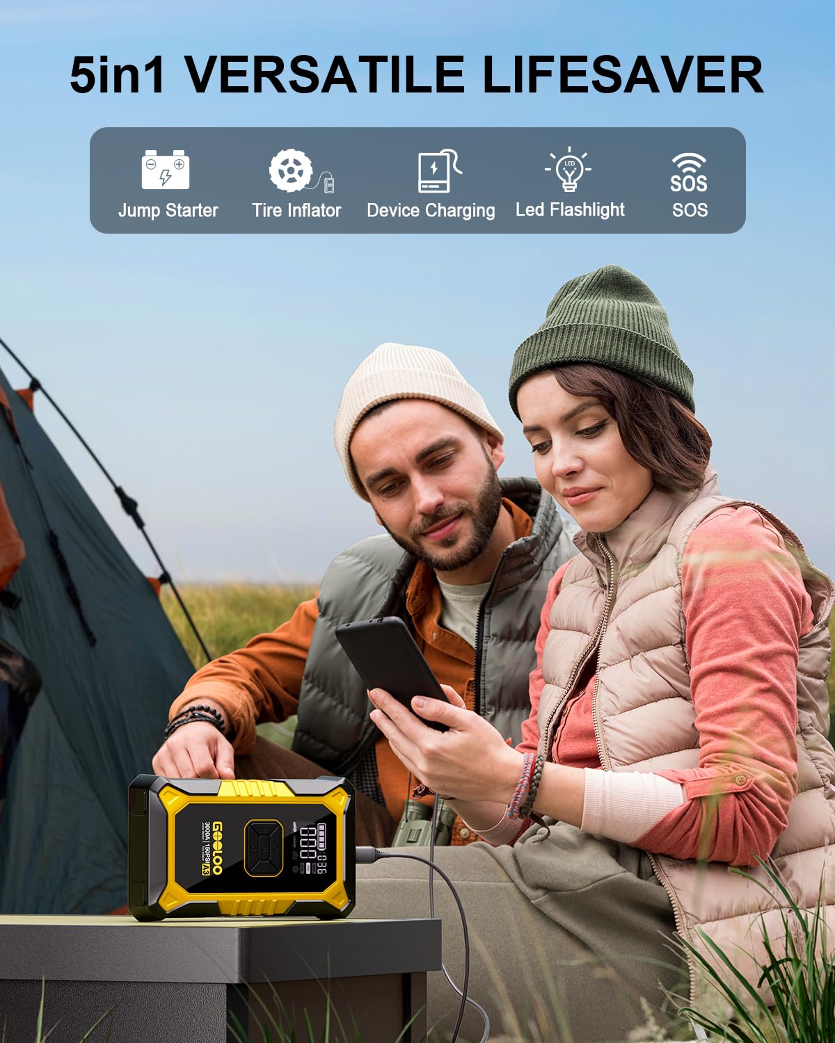 GOOLOO A3 12V 3000A Portable Jump Starter with Air Compressor